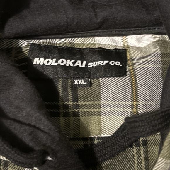 Molokai Surf Company Flannel Hoodie XXL 2XL Black Green - Picture 2 of 8